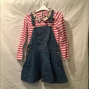 Mini Boden denim jumper dress w LS knit top